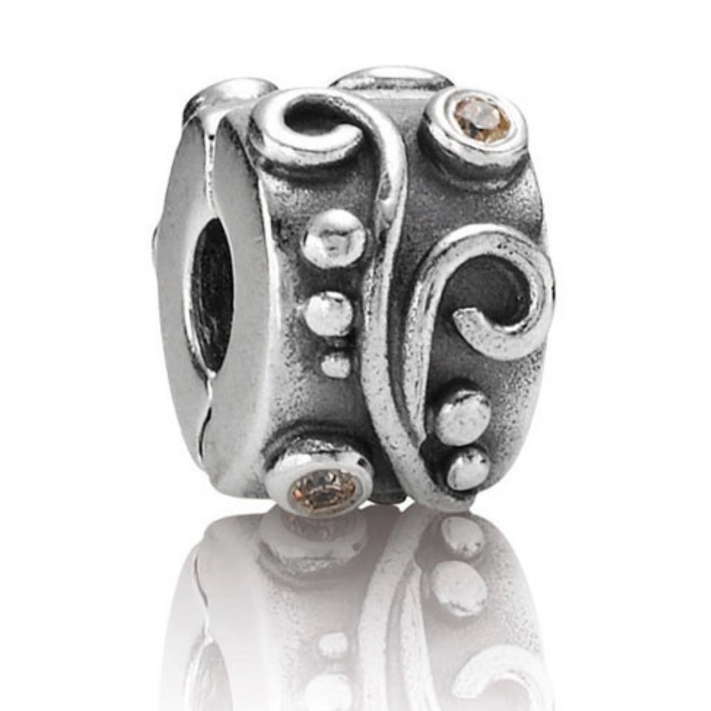 Authentic Pandora Retired ‘Champagne Tendril’ Oxidized S925 Ale CZ Clip Charm